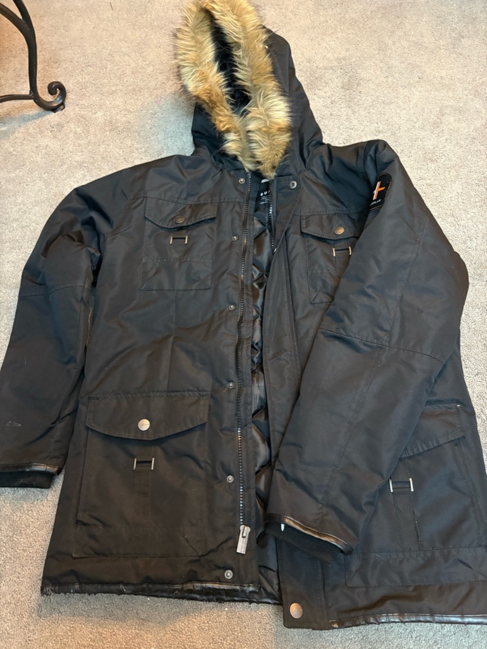 Women's Black Insulated Ski Parka with Faux Fur Hood